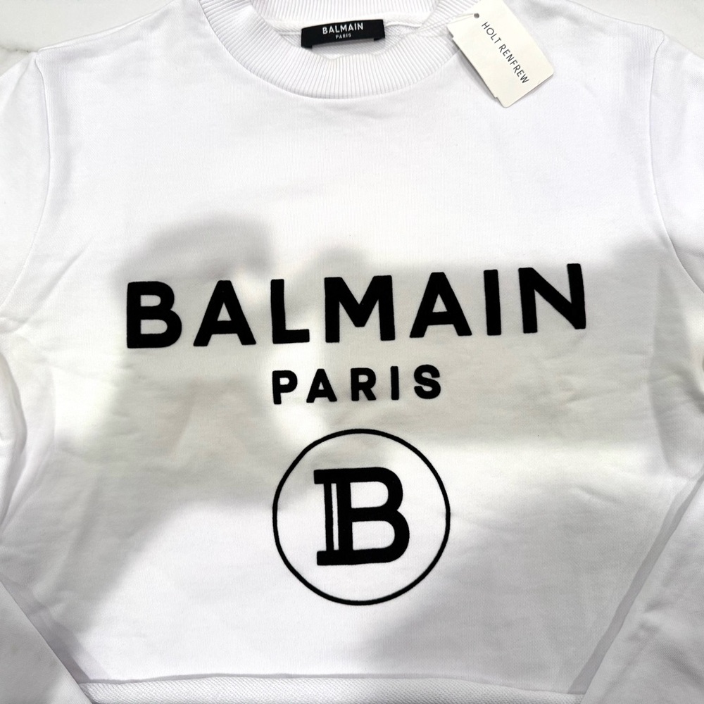 Authentic Balmain Black and White Logo Crop Top sweatshirt - Picture 5 of 8